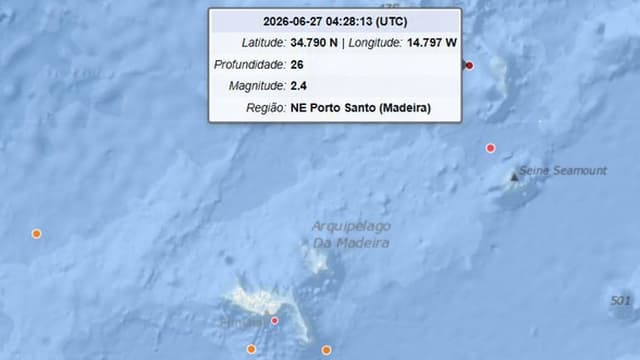 Sismo de 2,4 registado muito ao largo do Porto Santo