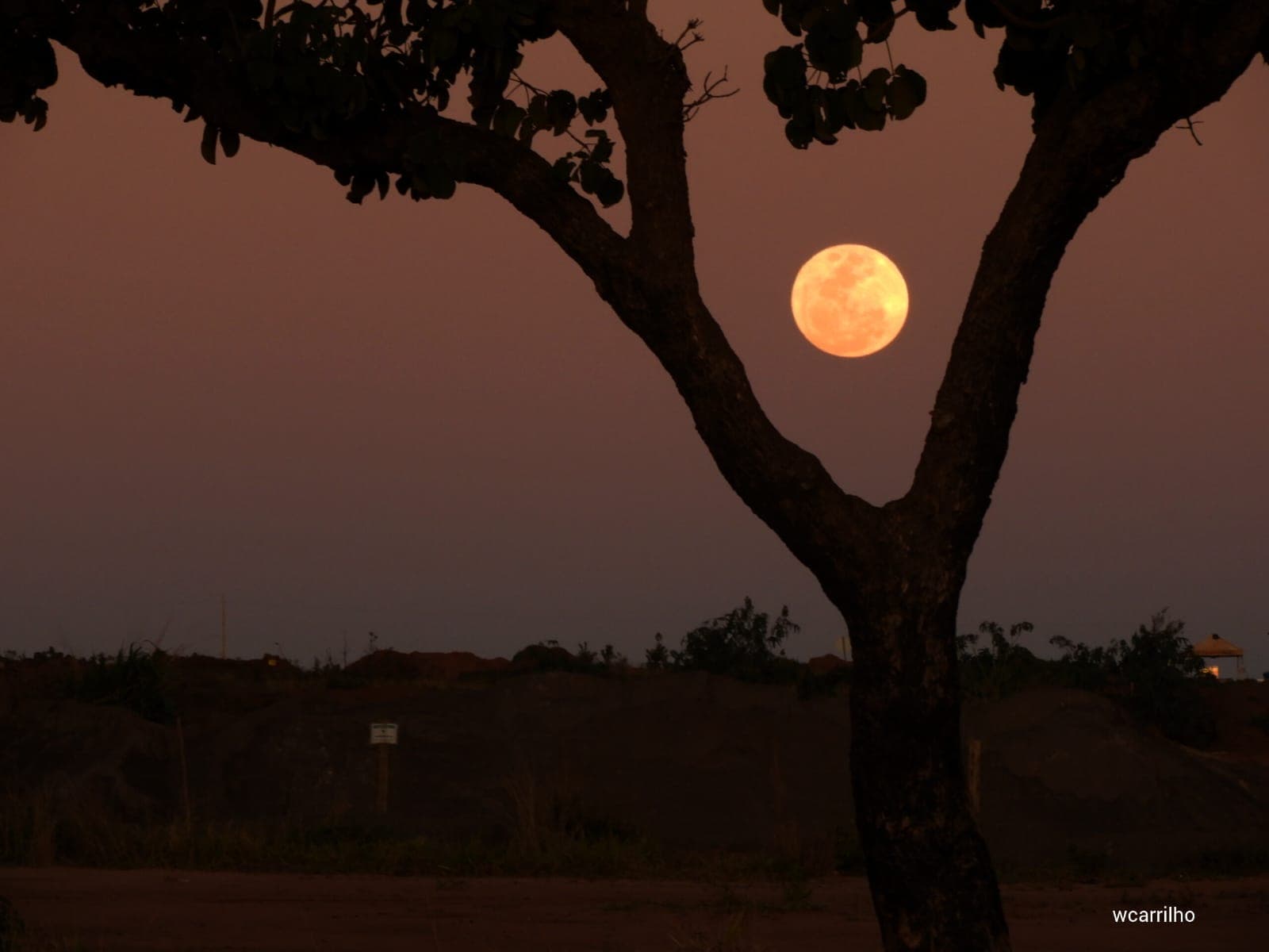 Do alto de prédio e na estrada, Lua de Morango colore o céu em tom de fogo